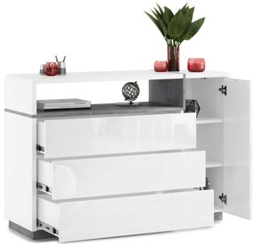 Mazzoni Set de mobilier FOLK Luciu Alb/Mat + Beton Millenium - MOBILIER MODERN PENTRU CAMERA DE ZI CU COMODĂ MARE TV