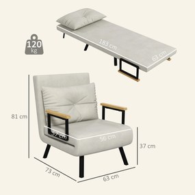 HOMCOM Canapele Extensibile Individuală Alb Crem 63x73x81 cm cu Pernă Extensibilă pe 5 Nivele | Aosom Romania