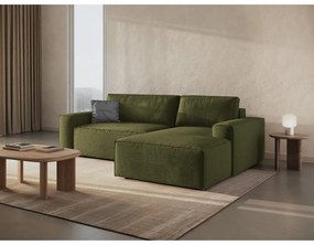 Colțar verde închis extensibil cu tapițerie din țesătură bouclé (cu colț pe partea dreaptă) Jodie – Micadoni Home