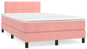 Pat box spring cu saltea, roz, 120x200 cm, catifea Roz, 120 x 200 cm, Cu blocuri patrate