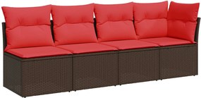 vidaXL Canapea de grădină cu perne, 4 locuri, poliratan maro