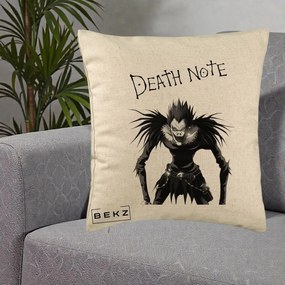 Perna Personalizata Death Note Ryuk Shinigami Alb-Negru, 40x40 cm, Bej, Husa Detasabila, Perna Inclusa, BEKZ®