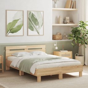 vidaXL Cadru de pat cu tăblie stejar sonoma 120x200 cm lemn prelucrat