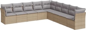 vidaXL Set canapele de grădină, 9 piese, cu perne, bej, poliratan