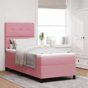 vidaXL Pat box spring cu saltea, roz, single, catifea