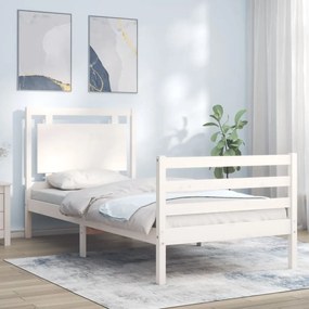 3194017 vidaXL Cadru de pat cu tăblie single, alb, lemn masiv