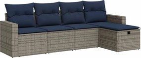 vidaXL Set canapea de grădină cu perne, 5 piese, gri, poliratan