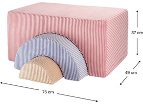 Teren de joacă din spumă roz 3 buc. din catifea reiată înălțime 37 cm 75x49 cm Rainbow Montessori – Wigiwama