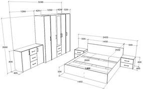 Set dormitor Malmo V9, Pat 200 x 140 cm, Stejar Alb/Antracit