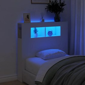 837330 vidaXL Tăblie de pat cu LED, alb, 100x18,5x103,5 cm, lemn