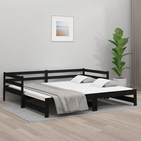 814658 vidaXL Pat de zi extensibil, negru, 2x(90x190) cm, lemn masiv de pin