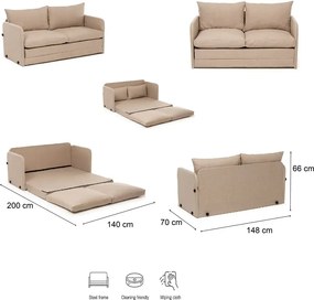 Canapea extensibila 2 locuri moderna, 200x148 cm – stofa gri – Saga