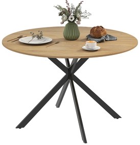 HOMCOM Masă de dining rotundă pentru 4 persoane 120 cm stil industrial cu plank aspect lemn, picioare incrucisate din oțel, stejar | Aosom Romania