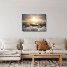 Tablou pe sticlă - Avion în nori (70x50 cm)
