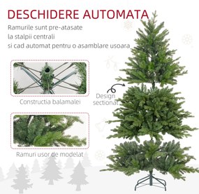 HOMCOM Brad de Crăciun Artificial cu 1821 Crengi, Brad de Crăciun Pliabil cu Bază Metalică, Ø117x180 cm, Verde | Aosom Romania