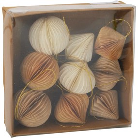 Set de 9 ornamente de Crăciun, auriu-bej, 6 cm, fagure de miere