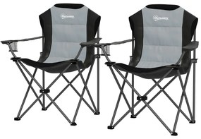 Outsunny Lot de 2 scaune pliante camping rembursate cu spătar înalt cu suport pentru pahar, greutate 120 kg, gri închis | Aosom Romania