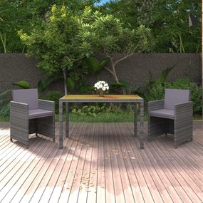 3095500 vidaXL Set mobilier de grădină cu perne, 3 piese, gri, poliratan