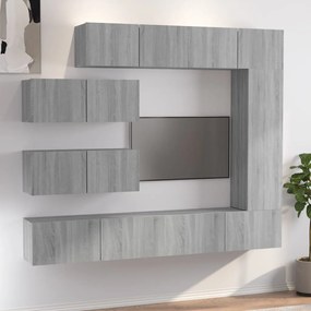 vidaXL Set comode TV, 7 piese, gri sonoma, lemn compozit