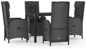 3185060 vidaXL Set mobilier de grădină cu perne, 5 piese, negru, poliratan