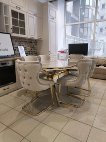 SET STELLA CREM 2 CU AURIU MASA+6 SCAUNE, BLAT GRI