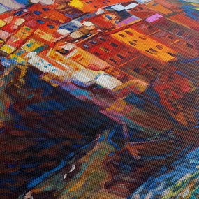Tablou - Satul de coastă Cinque Terre, Riviera italiană, impresionismul modern (90x60 cm)