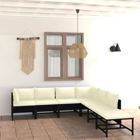 3059791 vidaXL Set mobilier de grădină cu perne, 7 piese, negru, poliratan