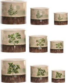 Set 3 ghivece decorative pentru plante aromatice din ceramică, 13,5×13,5×11,5 cm, „Herboria"