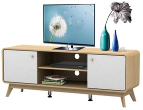 Masă TV albă/în culoare naturală cu aspect de lemn de stejar 140x53 cm Caitlin – Støraa