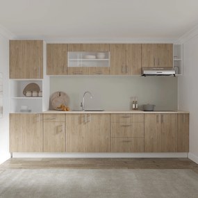 Set Bucatarie Karo V29, Lemn Natural/Alb, Blat Thermo 28 mm, L 320 cm