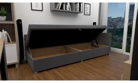 Pat tapițat AMSTERDAM 90x200 cm, gri, cu tăblie reversibilă și spațiu de depozitare