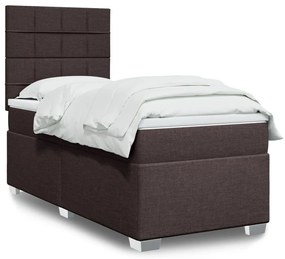 vidaXL Pat box spring cu saltea, maro închis, 100x200 cm, textil