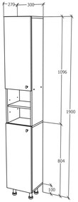 Soldat Baie Zaria, 2 Usi, Gri Lucios/Alb, MDF, L 30 x l 27 x H 190 cm