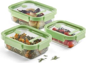 Set 3 caserole cu capace din sticla Lekue 1009492, Accesoriu de marcare, Silicon, -20°C/+100°C, Verde