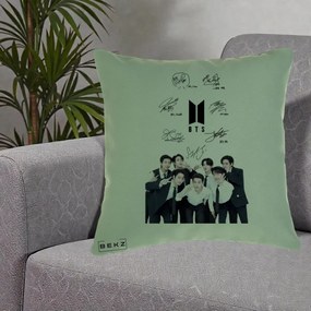 Perna Personalizata K-pop BTS Autografe Toti Membrii cu Fotografie, 40x40 cm, Verde, Husa Detasabila, Perna Inclusa, BEKZ®