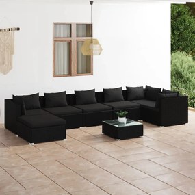 3101840 vidaXL Set mobilier de grădină cu perne, 8 piese, negru, poliratan