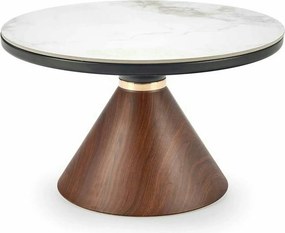 Masuta cafea GENESIS, alb cu efect de marmura/nuc/auriu, ceramica/otel