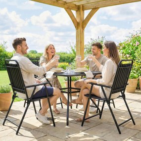 Outsunny Set de 4 scaune de grădină pliabile pentru exterior cu cotiere, spătar și șezut cadru metalic 55x63x93 cm negru | Aosom Romania