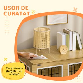 PawHut Cușcă pentru Câini de Talie Medie și Mare cu 2 Uși Blocabile și Pernă Lavabilă, 90x58x65 cm, Stejar | Aosom Romania