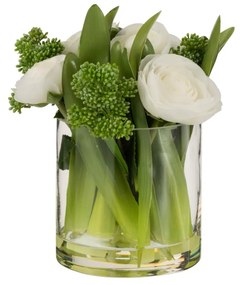 Vaza cu flori, Textil, Alb, 18x18x20 cm