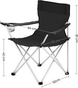 Scaune de camping ROVER, set 2 buc., negru SongmicsHome