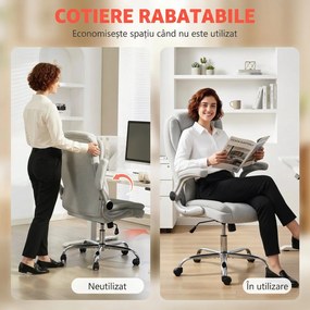 Scaun Ergonomic HOMCOM, Spătar Înalt, Tapițat în Catifea Imprimată, Cotiere Rabatabile, Alb Crem | Aosom Romania