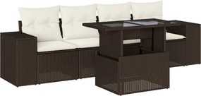 vidaXL Set canapele de grădină cu perne, 5 piese, maro, poliratan
