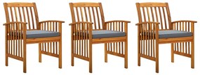 vidaXL Scaune de grădină cu perne, 3 buc., lemn masiv de acacia