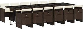 vidaXL Set mobilier de grădină, 13 piese, maro, cu perne, poliratan