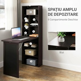 HOMCOM Birou Modern Pliabil cu Bibliotecă și Tablă, din Lemn și Metal, 98x51x153 cm, Maro | Aosom Romania