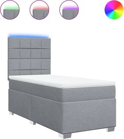 vidaXL Pat box spring cu saltea, gri deschis, 90x190 cm, textil