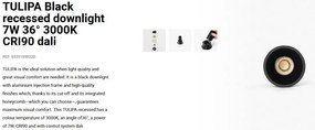 Spot LED incastrabil TULIPA Black recessed downlight 7W 36° 3000K CRI90 dali