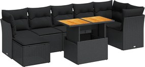 vidaXL Set mobilier de grădină cu perne, 8 piese, negru, poliratan