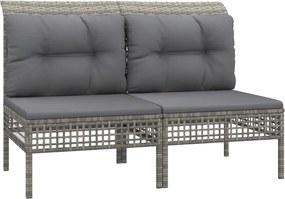 vidaXL Canapele de mijloc de grădină cu perne, 2 buc., gri, poliratan